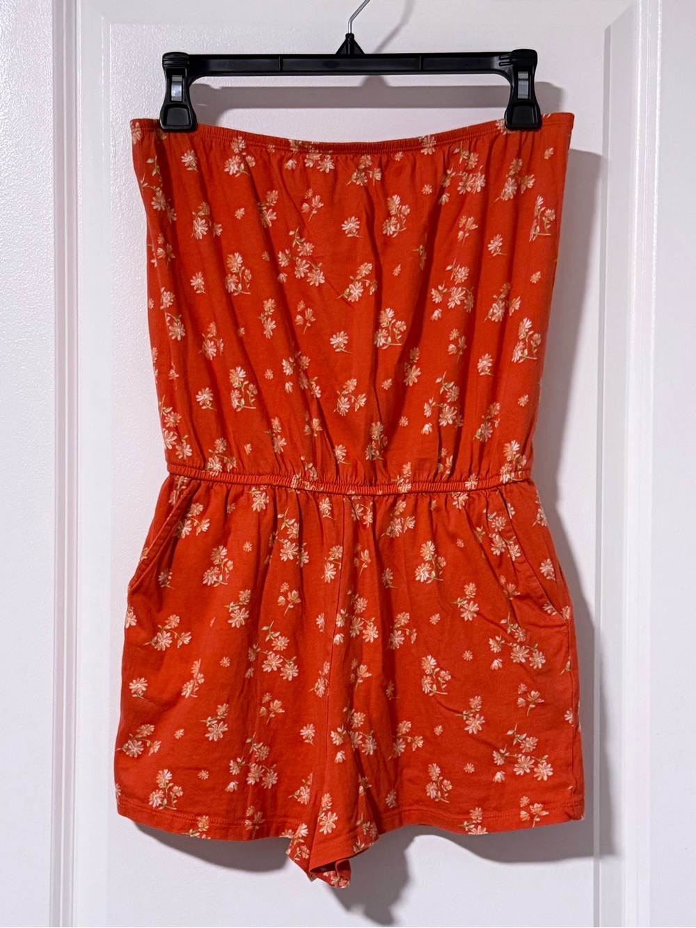 Orange Strapless Floral Romper